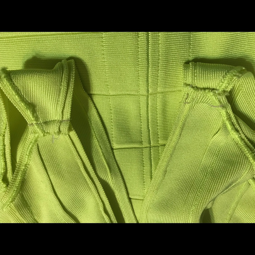 Herve Leger Neon Lime V-Neck Bandage Mini Dress - Picture 7 of 7